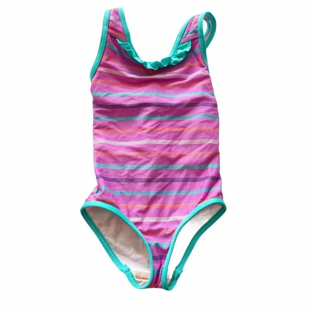 Patagonia Cross Back Ruffle Striped Swimsuit